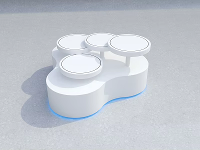 White Cloud Shaped Display Shelf Featuring Four Circular Platforms And Blue Lighting On Gray Floor 3d model