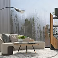 Beige Sofa Coffee Table Set With Wooden Legs Floor Lamp Potted Plant And Textured Wall
