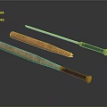 Premium Sports Equipment Set with Carved Wooden Bats and Blue Blade Sword Handles