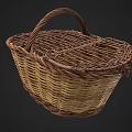 Handwoven Wicker Basket With Lid And Brown Beige Handle Design