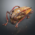 Giant Beetle With Brown Red Body And Long Antennae On Dark Background