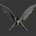 Pterosaur 3D Model With Large Wings Open Mouth Sharp Teeth And Textured Body