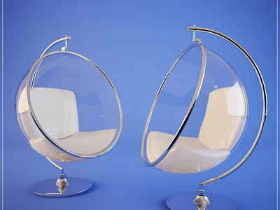 Modern Transparent Spherical Hanging Chair with Metal Frame and White Cushion 3d model