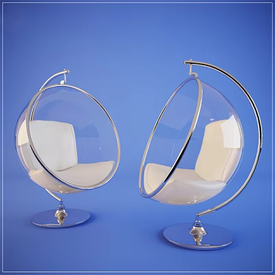 Modern Transparent Spherical Hanging Chair with Metal Frame and White Cushion 3d model