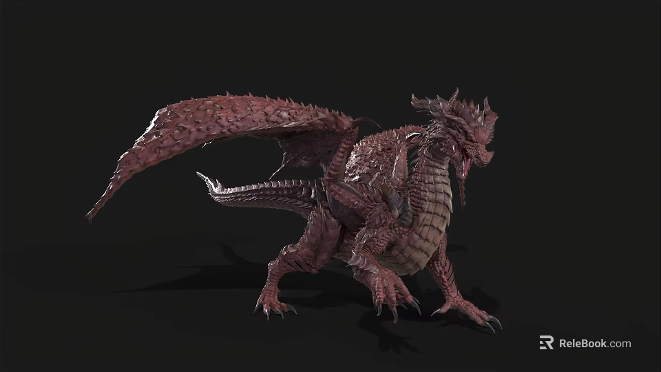 Fierce Mythical Dragon With Reddish Scaled Body Winged Structure And Sharp Claws 3d model