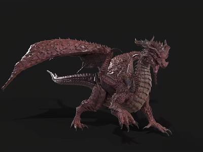 Fierce Mythical Dragon With Reddish Scaled Body Winged Structure And Sharp Claws 3d model