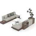 Leisure Area Design With Comfortable Sofa Green Plant Small Tables And Bookshelves
