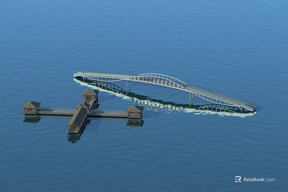 Scenic Modern Bridge Spanning Calm Blue Water With Clear Reflection 3d model 