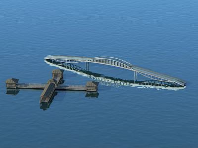 Scenic Modern Bridge Spanning Calm Blue Water With Clear Reflection 3d model
