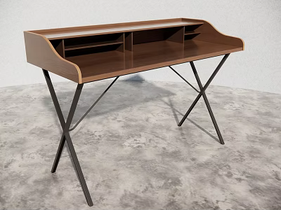 Brown Wooden Coffee Table With Black Metal Cross Legs Modern Design 3d model