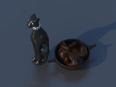 Decorative Ornament Set With Black Cat Figurine Collar Dark Pan And Snake Shaped Ornaments 3d model