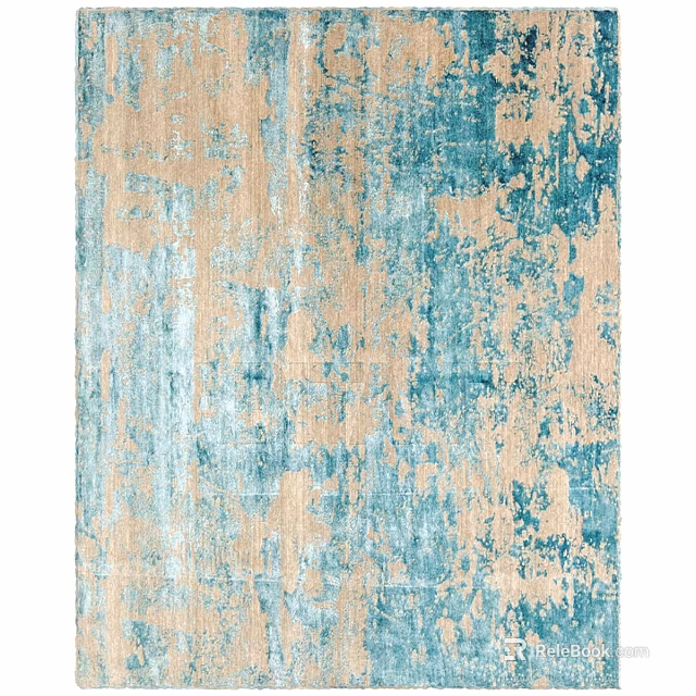 Blue And Beige Square Rug With Abstract Textured Design For Living Room Decor 3d model 