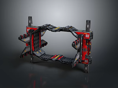 Mechanical Industrial Equipment Frame With Black Red Structural Components And Metal Supports 3d model