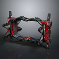 Mechanical Industrial Equipment Frame With Black Red Structural Components And Metal Supports