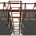 Building Exterior Wall Construction Underway With Scaffolding And Layered Brick Structure 3d model
