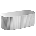 Modern White Freestanding Bathtub With Vertical Ribbed Exterior And Sleek Design