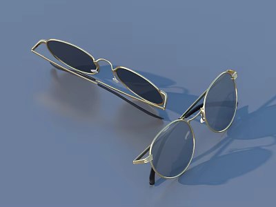 Stylish Sunglasses With Gold Frame Dark Lenses And Modern Design 3d model