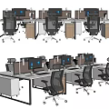 Modern Office Desk Setup With Computer Monitors Ergonomic Chairs And Wooden Cabinets