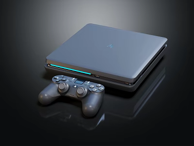 Sleek Gray Game Console With Wireless Controller And Illuminated Buttons For Entertainment Electronics 3d model