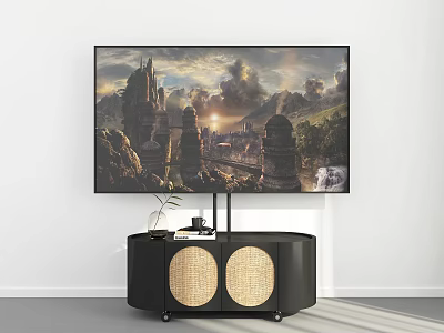 Iron Art TV Stand In Living Room With Decorative Painting 3d model