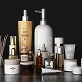 Stylish Bathroom Accessories Including Lotion Bottles Fragrance Sticks and Candles Jars