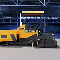 Caterpillar Yellow Industrial Paver With Cab And Tracks In Indoor Factory Setting