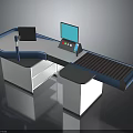 Modern Self Checkout Equipment With Dual Monitors Conveyor Belt Countertop And Keyboard