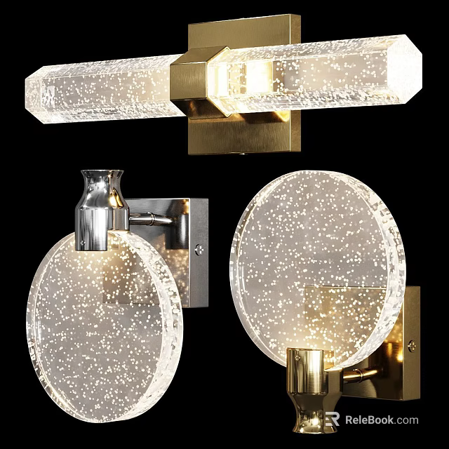 Modern Transparent Glass Wall Sconces With Sparkling Details And Brass Chrome Base 3d model 