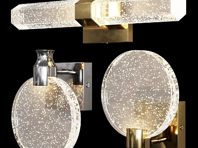 Modern Transparent Glass Wall Sconces With Sparkling Details And Brass Chrome Base 3d model