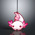 Pink Cartoon Axolotl Jewelry Pendant With Red Eyes And Pink Fins On Black Chain