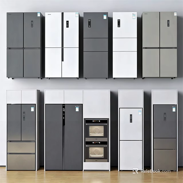 Modern Refrigerators and Freezers With Various Designs and Color Options 3d model 