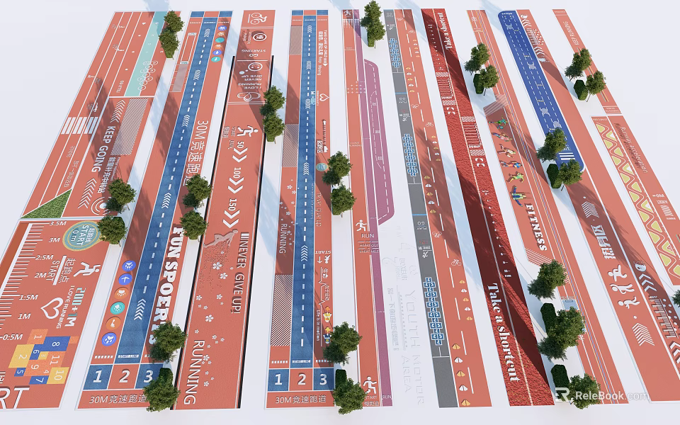 Fire Rescue Climbing Surface With Multiple Colored Sections Small Trees Numbered Markers And Directional Arrows 3d model