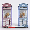 Red And Blue Telephone Booth Design Claw Machine With Stuffed Toys As Entertainment Appliance
