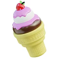 Colorful Waffle Ice Cream Cone With Chocolate White Pink Layers And Strawberry Topping