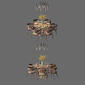 Modern Dining Table Set With Chairs Pendant Light And Flower Vase 3d model