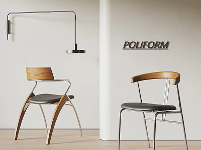 POLIFORM Modern Dining Chairs With Wooden Backrest Metal Legs And Leather Seat 3d model