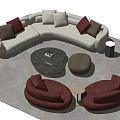 Modern Stylish Sofa And Coffee Table Set With Red Beige Couches Round Tables And Pillows