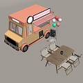 Modern fast food car tables and chairs 3d model