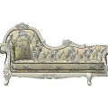 Classic European Style Chaise Lounge With Carved Details And Blue White Floral Fabric