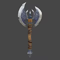 Double Bladed Axe Weapon With Medieval Wooden Handle And Metal Decorative Blades