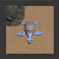3D Blue Purple Gradient Creature With Large Ears Spotted Shell On Sandy Ground Rock Background