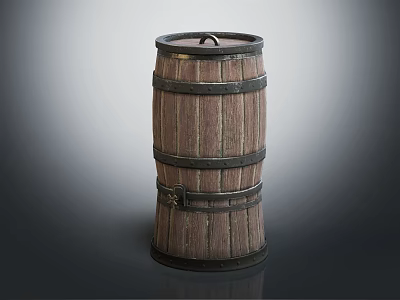 Decorative Ornament Set Including Vintage Wooden Barrel with Metal Hoops for Home Decor 3d model