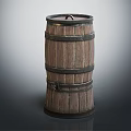 Decorative Ornament Set Including Vintage Wooden Barrel with Metal Hoops for Home Decor