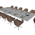 Modern Rectangular Conference Table With Leather Chairs Notebooks Laptop In Office Room 3d model