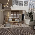 Decorated Garden Outdoor Lounge With String Lights And Seating 3d model