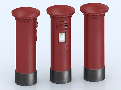 Three Red Vintage Post Boxes With Black Base And Royal Mail Logo 3d model Three Red Vintage Post Boxes With Black Base And Royal Mail Logo 3d model