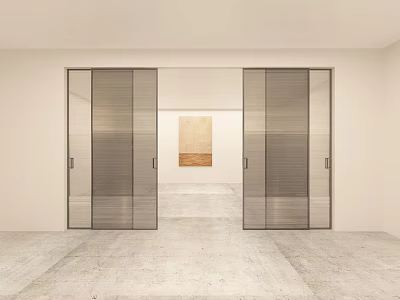 Modern Sliding Glass Doors In Interior With White Walls Gray Floor And Artwork 3d model