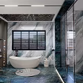 Modern Luxury Bathroom Interior Design With Marble Walls Glass Shower And Freestanding Bathtub