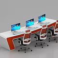 Modern Control Console Workstation With Multiple Monitors And Ergonomic Office Chairs 3d model