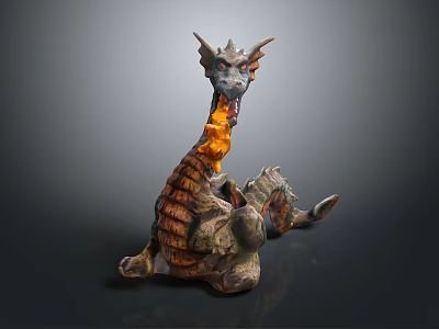 Game Movie Character Dragon Sitting With Horned Head Long Neck Flame And Scaled Body 3d model
